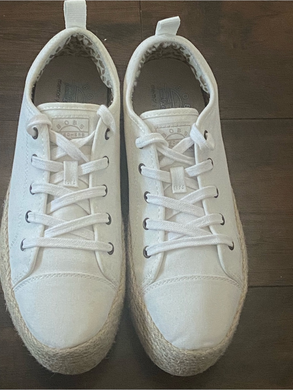 Bobs from Skechers White Canvas Espadrille Platform Lace-Up Sneakers- MemoryFoam